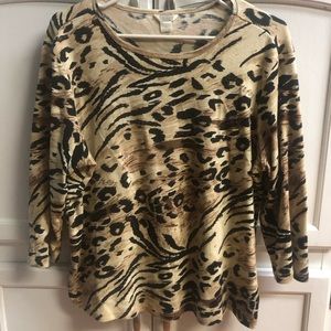 Tan and black animal print 3/4 sleeves top, size XL
